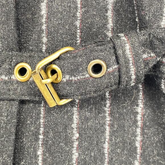 ARAYAL Skirt 42 Wool Flannel Pinstriped Wrap Mini Pleated Asymmetric Gray - Picture 6 of 10